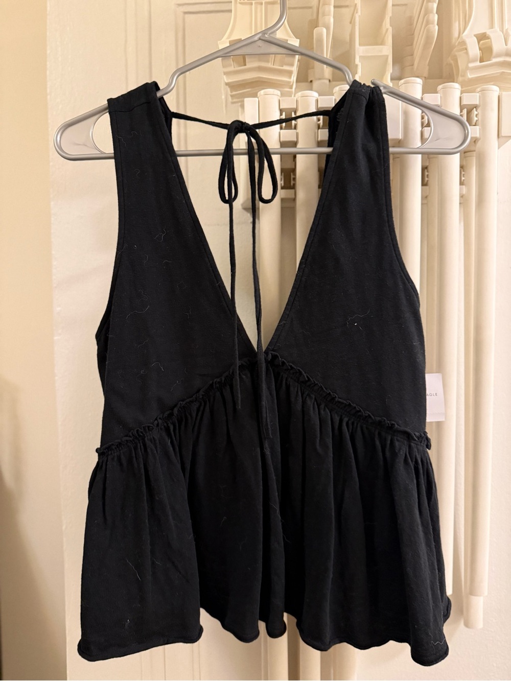 American Eagle Outfitters Black Backless Tie-Back Peplum Top